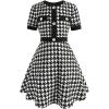 imageSOLY HUX Girls Plaid Dress Short Sleeve Crew Neck Houndstooth Button A Line Short DressesBlack and White Plaid