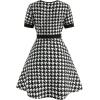 imageSOLY HUX Girls Plaid Dress Short Sleeve Crew Neck Houndstooth Button A Line Short DressesBlack and White Plaid