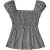 imageSOLY HUX Girls Plaid Gingham Tops Sweetheart Neck Puff Sleeve Peplum Cute Summer BlouseBlack Plaid