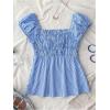 imageSOLY HUX Girls Plaid Gingham Tops Sweetheart Neck Puff Sleeve Peplum Cute Summer BlouseBlue and White Plaid