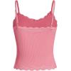 imageSOLY HUX Girls Sleeveless Lace Trim Camisoles Spaghetti Strap Ribbed Crop Tank TopsPure Watermelon Pink
