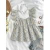 imageSOLY HUX Girls Summer Floral Print Ruffle Cap Sleeve Sweetheart Neck Tops Peplum Cute Babydoll BlouseBlue and White Floral