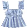 imageSOLY HUX Girls Summer Floral Print Ruffle Cap Sleeve Sweetheart Neck Tops Peplum Cute Babydoll BlouseBlue and White Striped