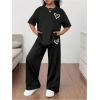 imageSOLY HUX Girls Sweatsuit Short Sleeve T Shirts and Sweatpants Streetwear Summer Clothes 2 PieceBlack Heart