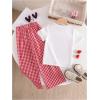 imageSOLY HUX Toddler Girls Cute Clothes 2 Piece Summer Outfits Graphic Short Sleeve TShirts Plaid Pants SetsRed White Graphic
