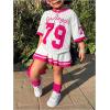 imageSOLY HUX Toddler Girls Summer Clothes Jersey T Shirt with Skirts Sporty Cute 2 Piece OutfitsWhite and Pink