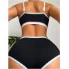 imageSOLY HUX Womens 2 Piece Lingerie Set Scoop Neck Sports Bra and Mid Rise Boyshorts Yoga Gym SetBlack and White
