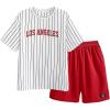 imageSOLY HUX Boys 2 Piece Casual Streetwear Outfits Striped Letter Graphic Short Sleeve Tee and Shorts SetRed Letter