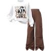 imageSOLY HUX Girls 2 Piece Outfits Graphic Crewneck Sweatshirt and Cargo Pants Set Fall ClothesBrown White