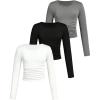 imageSOLY HUX Girls 3 Piece T Shirt Crew Neck Long Sleeve Ruched Crop Tops Slim Fit Solid Basic TeeWhite Black and Grey