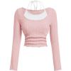 imageSOLY HUX Girls Cute Long Sleeve Crop Tops Preppy T Shirts Casual Halter Tops Cute Clothes for Girls Size 812Pink and White