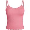 imageSOLY HUX Girls Sleeveless Lace Trim Camisoles Spaghetti Strap Ribbed Crop Tank TopsPure Watermelon Pink