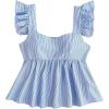 imageSOLY HUX Girls Summer Floral Print Ruffle Cap Sleeve Sweetheart Neck Tops Peplum Cute Babydoll BlouseBlue and White Striped