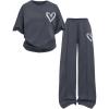imageSOLY HUX Girls Sweatsuit Short Sleeve T Shirts and Sweatpants Streetwear Summer Clothes 2 PieceDark Grey