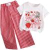 imageSOLY HUX Toddler Girls Cute Clothes 2 Piece Summer Outfits Graphic Short Sleeve TShirts Plaid Pants SetsRed White Graphic