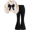 imageSOLY HUX Toddler Girls Fall Clothes Bow Graphic Crewneck Sweatshirts Flared Pants 2 Piece Set Cute OutfitApricot and Black