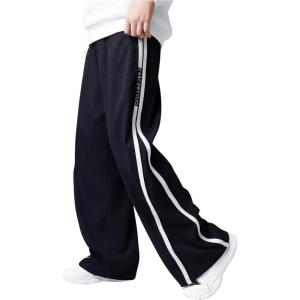 imageSOLY HUX Boys Baggy Sweatpants Striped Side Elastic Waist Wide Leg Loose Track PantsBlack Letter