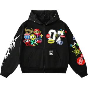 imageSOLY HUX Boys Graphic Zip Up Hoodie Y2k Long Sleeve Hooded Sweatshirt Jacket StreetwearBlack Graphic