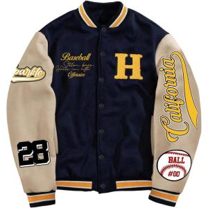 imageSOLY HUX Boys Varsity Jacket Letter Graphic Color Block Long Sleeve Button Down Baseball Jacket StreetwearRoyal Blue Letter
