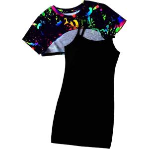 imageSOLY HUX Girls 2 Piece Outfits Short Sleeve Crop Top and Cartoon Print Cami Dress SetBlack