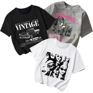 imageSOLY HUX Girls 3 Piece T Shirts Y2k Graphic Tees Vintage 90s Short Sleeve Round Neck Summer Tops StreetwearBlack Grey White