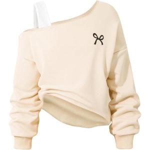 imageSOLY HUX Girls Cold Shoulder Sweatshirts Bow Graphic Long Sleeve Shirts Pullover Fall ClothesApricot Bow