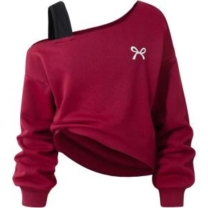 imageSOLY HUX Girls Cold Shoulder Sweatshirts Bow Graphic Long Sleeve Shirts Pullover Fall ClothesBurgundy Bow