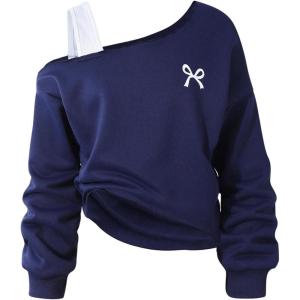 imageSOLY HUX Girls Cold Shoulder Sweatshirts Bow Graphic Long Sleeve Shirts Pullover Fall ClothesDark Blue