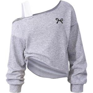 imageSOLY HUX Girls Cold Shoulder Sweatshirts Bow Graphic Long Sleeve Shirts Pullover Fall ClothesGrey Bow