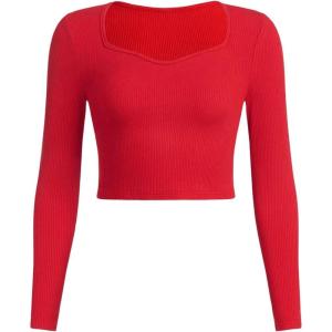 imageSOLY HUX Girls Crop Tops Long Sleeve T Shirts Cute Clothes Sweetheart Neck Ribbed Knit Trendy Casual Fitted TeesPure Red