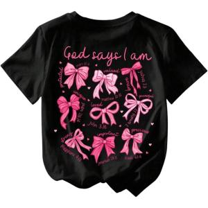 imageSOLY HUX Girls Cute Bow Graphic T Shirts Short Sleeve Crew Neck Loose Fit Summer Casual Tee TopsBlack Graphic
