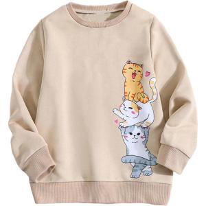 imageSOLY HUX Girls Cute Cartoon Graphic Sweatshirt Crewneck Long Sleeve Pullover TopsKhaki Cartoon