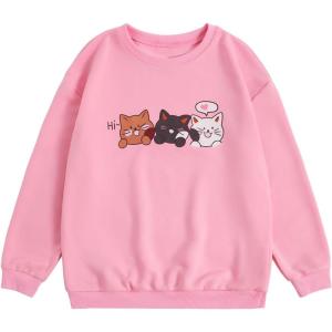 imageSOLY HUX Girls Cute Graphic Crew Neck Sweatshirt Long Sleeve Pullover Tops T ShirtPink Cat