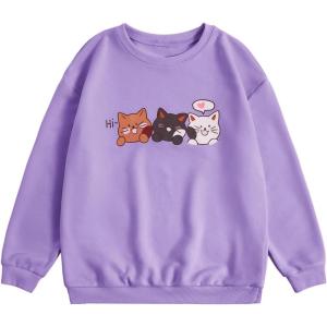 imageSOLY HUX Girls Cute Graphic Crew Neck Sweatshirt Long Sleeve Pullover Tops T ShirtPurple Cat