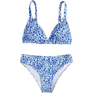 imageSOLY HUX Girls Floral Print Bikini Set V Neck Spaghetti Strap Bathing Suit Two Piece SwimsuitBlue Floral