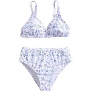 imageSOLY HUX Girls Floral Print Bikini Set V Neck Spaghetti Strap Bathing Suit Two Piece SwimsuitLight Blue Floral