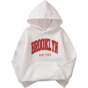 imageSOLY HUX Girls Graphic Hoodie Letter Print Long Sleeve Hooded Sweatshirt Casual Pullover Tops with PocketWhite Letter