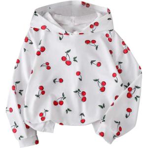 imageSOLY HUX Girls Graphic Hoodie Sweatshirt Cute Cherry Print Long Sleeve Hooded Casual Pullover TopsWhite Cherry
