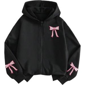 imageSOLY HUX Girls Graphic Zip Up Hoodie Sweatshirt Cute Bow Long Sleeve Hooded Casual JacketBlack Bow