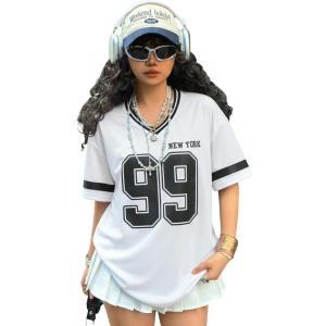 imageSOLY HUX Girls Jersey Shirts Y2k Number Graphic Tees V Neck Short Sleeve Streetwear Tee Summer TopsWhite Letter Print