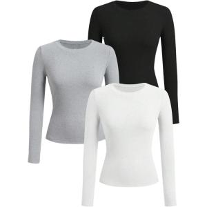imageSOLY HUX Girls Long Sleeve TShirts 3 Packs Basic Tops Crew Neck Fitted Tees Fall ClothesBlack Grey White