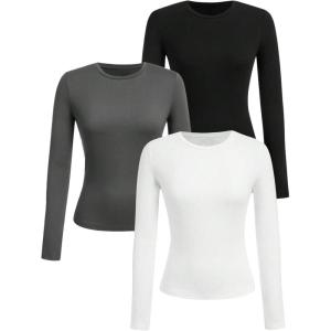 imageSOLY HUX Girls Long Sleeve TShirts 3 Packs Basic Tops Crew Neck Fitted Tees Fall ClothesDark Grey Black White