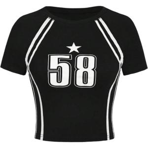 imageSOLY HUX Girls Number Graphic Jersey Crop Top Short Sleeve TShirts Tight Fitted Graphic TeesBlack Graphic