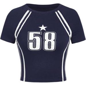 imageSOLY HUX Girls Number Graphic Jersey Crop Top Short Sleeve TShirts Tight Fitted Graphic TeesBlue Graphic