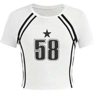 imageSOLY HUX Girls Number Graphic Jersey Crop Top Short Sleeve TShirts Tight Fitted Graphic TeesWhite Graphic