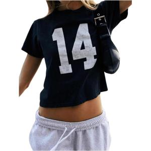 imageSOLY HUX Girls Number Graphic Tees Short Sleeve Crew Neck Y2k Tops Jersey ShirtsBlack Letter