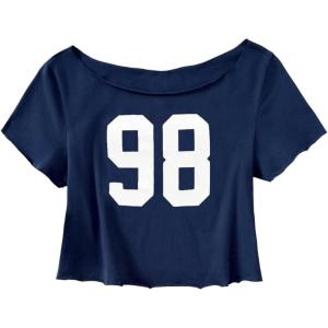 imageSOLY HUX Girls Off The Shoulder Summer Crop Tops Number Graphic Short Sleeve Boat Neck Tee ShirtsDark Blue