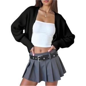 imageSOLY HUX Girls Open Front Cardigan Sweater Long Sleeve Knit Crop Bolero Shrugs OuterwearPlain Black