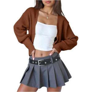 imageSOLY HUX Girls Open Front Cardigan Sweater Long Sleeve Knit Crop Bolero Shrugs OuterwearPlain Brown
