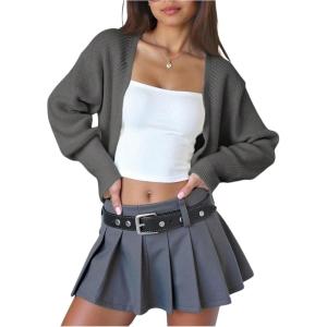 imageSOLY HUX Girls Open Front Cardigan Sweater Long Sleeve Knit Crop Bolero Shrugs OuterwearPlain Grey